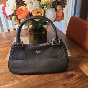 Prada Authentic Brownish Black Leather Handbag